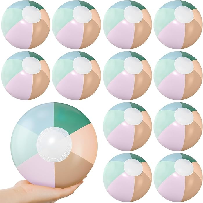 MiniInflat 12 Pcs Inflatable Beach Balls Bulk Pastel Jumbo Morandi Beach Balls Blow up Pool Water... | Amazon (US)