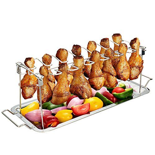 G.a HOMEFAVOR Chicken Leg Wing Rack 14 Slots Stainless Steel Metal Roaster Stand with Drip Tray for  | Amazon (US)