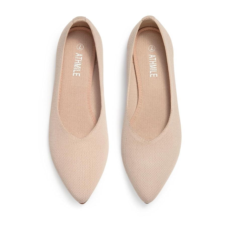ATHMILE Pointed Toe Flats for Women Dressy Bronze Work Shoes Business Casul Knit Ballet Flats Sli... | Amazon (US)