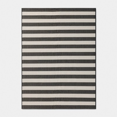 6'x9' Wide Stripe Rectangular Woven Outdoor Area Rug Black - Room Essentials™ | Target