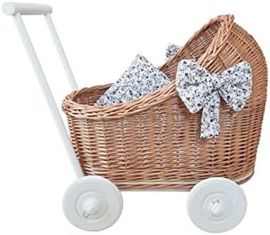 WIKLIBOX Natural Rattan Doll Stroller - Hand Made in Europe - Includes Bows and Bedding - Wood Ha... | Amazon (US)