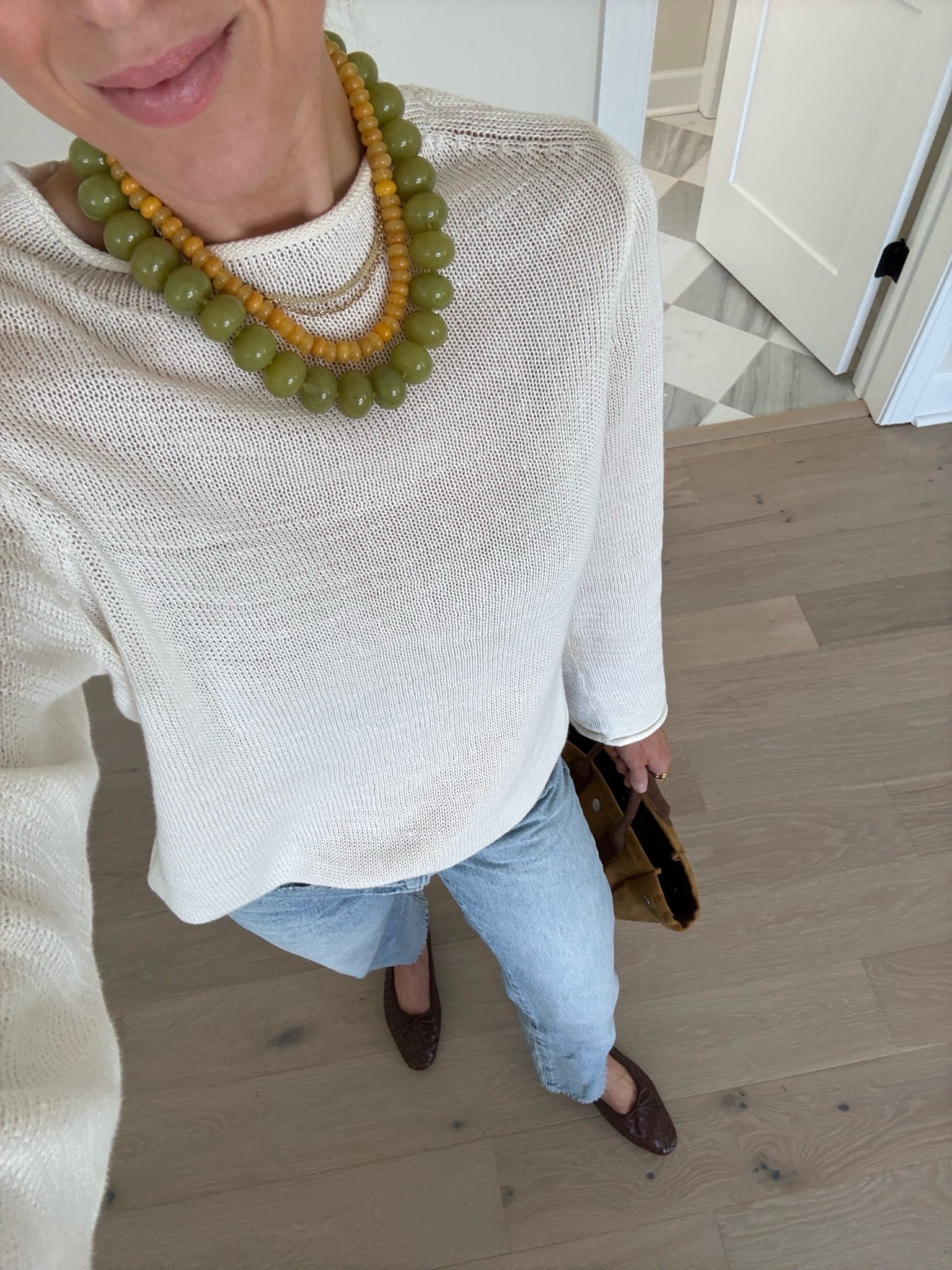 White summer knit sweater - XS
Favorite denim - sized down one size 
Favorite ballet flats - went up a half size


Green necklace / yellow necklace / summer necklaces / vacation outfits / summer outfits / spring denim

#LTKmomlife #LTKootd #LTKgrwm