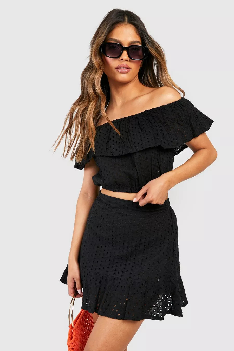 Broiderie Anglaise Off Shoulder& Skirt Co-ord | Nasty Gal US