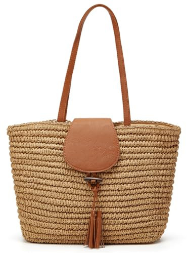 Rungion Summer Straw Shoulder Bags for Women Large Woven Tote Purse Casual Beach Vacation Top Handle Handbags with Tassel | Amazon (US)