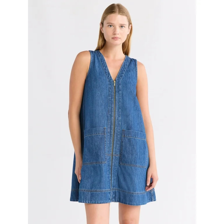 Free Assembly Women's Sleeveless V-Neck Denim Mini Dress, Sizes XS-XXL - Walmart.com | Walmart (US)