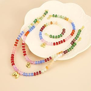 Elegant Boho Colorful Beaded Necklace with Gold Bubble Letter A-Z Pendant,Handmade Trendy Summer ... | Amazon (US)