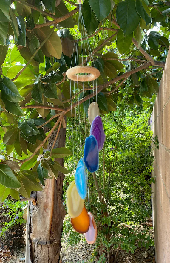 Bohemian 7 Chakra Agate Wind Chime Hanger  Wood Crystal | Etsy | Etsy (US)