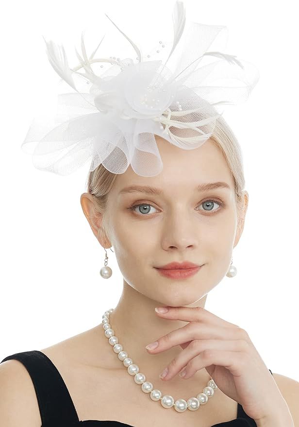 Myjoyday Women's Fascinators Hat for Tea Party Church Cocktail, Feathers Veil Headband with Hair ... | Amazon (US)