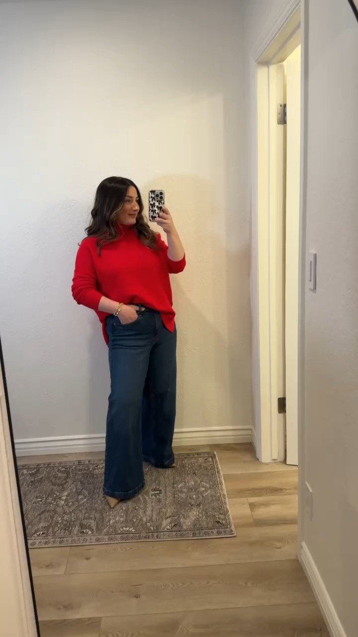 Petite friendly outfit inspo! 

Red sweater size xs (runs big so I recommend sizing down) 
Jeans size 29 p (I'm 5'0" and need to wear heels or cuff these!)
Heels run tts 

#LTKHoliday #LTKWatchNow #LTKSeasonal