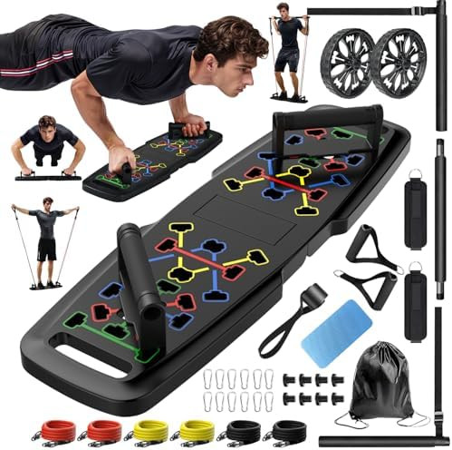 Push Up Board,Home Gym,Portable Exercise Equipment,Pilates Bar and 20 Fitness Accessories with Re... | Amazon (US)