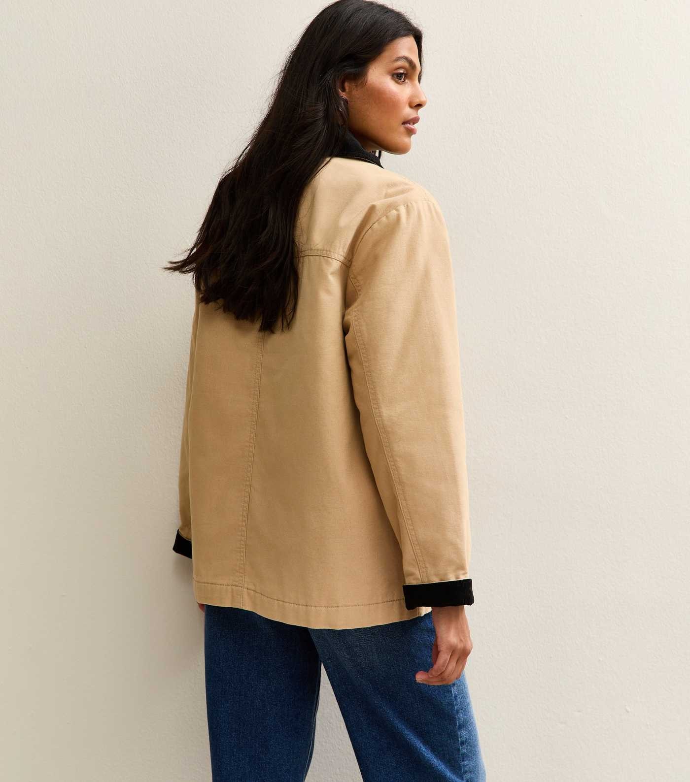 Stone Contrast Collar Midi Barn Jacket | New Look | New Look (UK)