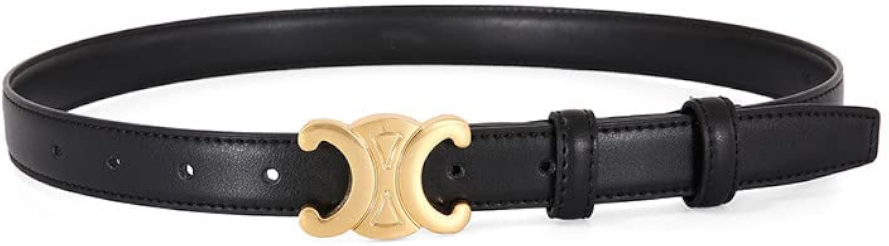 Womens Leather Belt With Gold Color Buckle, Fashion Soft Leather Waist Belt with Pin Buckle for J... | Amazon (US)