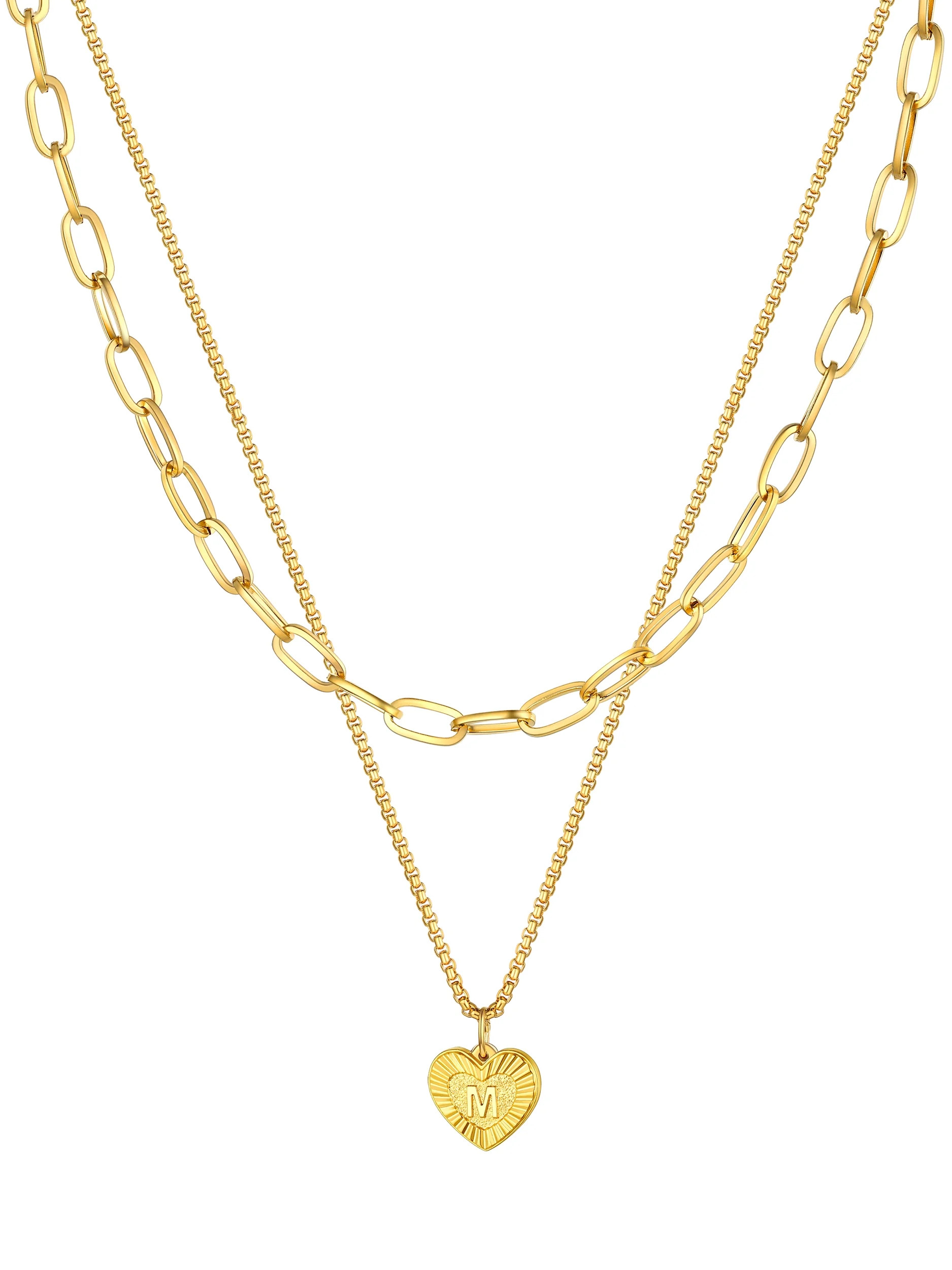 PROSTEEL Layered Initial Heart Necklaces for Women 2Pcs Dainty 14K Gold Plated Paperclip Choker N... | Walmart (US)