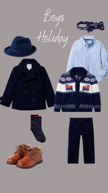 Janie and Jack boys holiday. Pea coat, train sweater, leather boots, Oxford shirt LAUREN20 for 20% off 

#LTKHoliday #LTKSeasonal #LTKGiftGuide