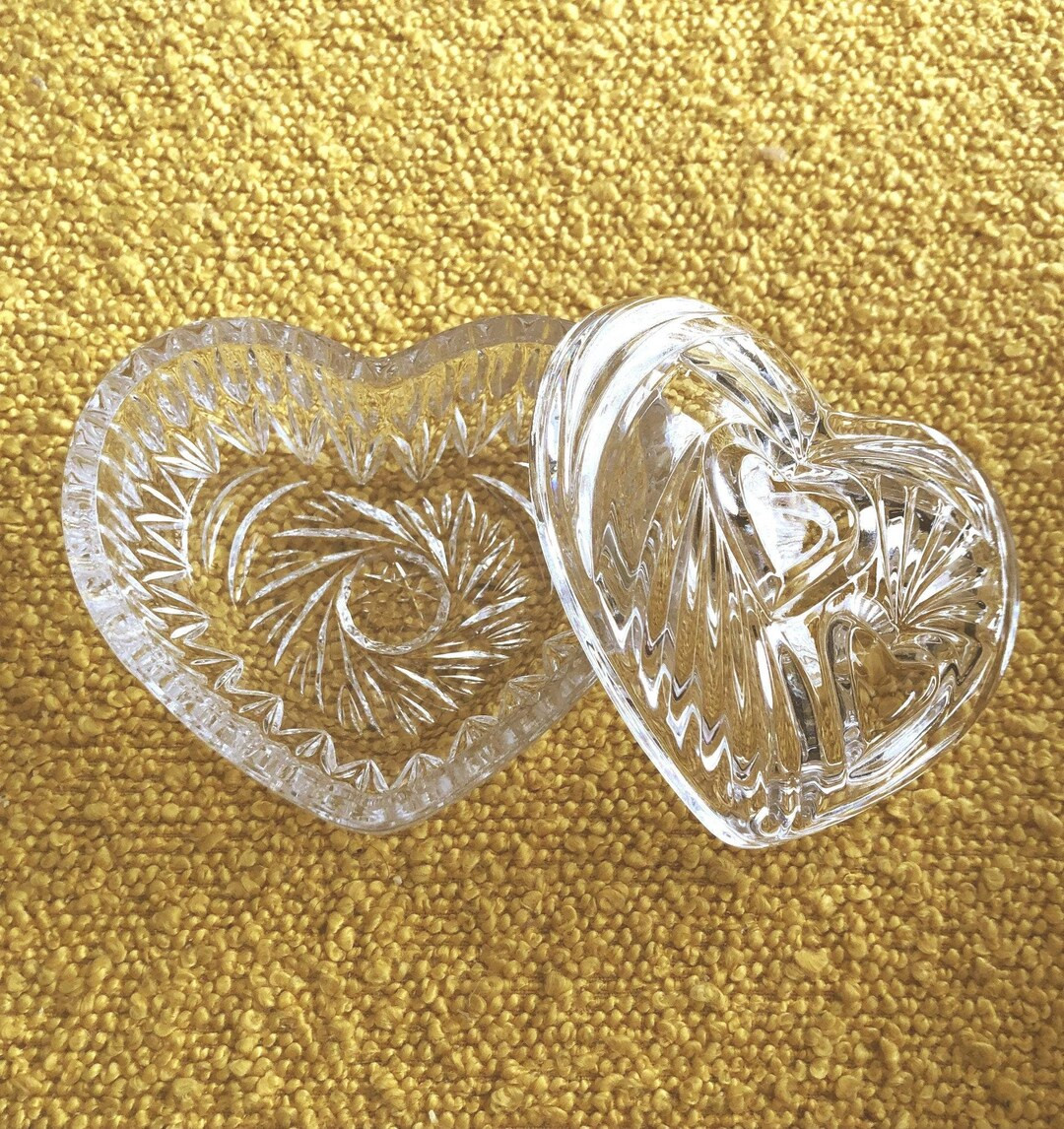 Vintage Anna Hutte Lead Crystal Heart Dish with Cover; thick crystal with elegant, intricate hear... | Etsy (US)