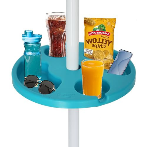 AMMSUN 13" Beach Umbrella Table Tray for Beach, Patio, Garden, Swimming Pool with Cup Holders, Snack Compartments Teal | Amazon (US)