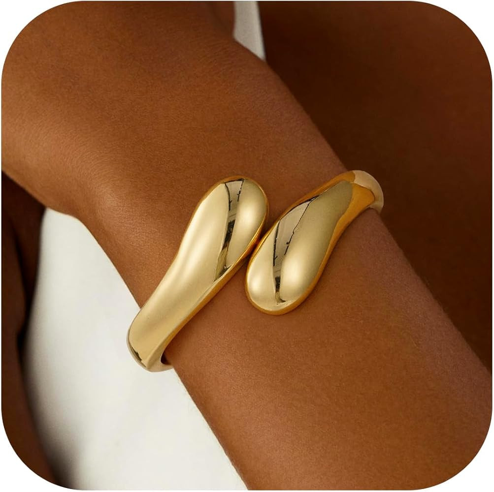 Gold Bangle Bracelet for Women Trendy - 18K Gold Filled Waterdrop Adjustable Twist Cuff Bracelet ... | Amazon (US)