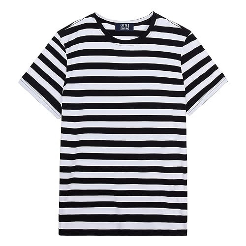 LittleSpring Mens Black and White Striped T Shirt Small Short Sleeve Cotton T-Shirts for Men Basic Tee Crewneck Loose Fit | Amazon (US)