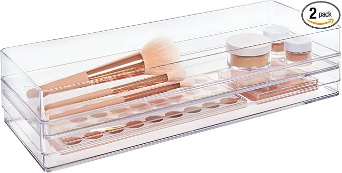 STORi SimpleSort 2-Piece Stackable Clear Drawer Organizer Set | 15" x 6" x 2" Rectangle Trays | W... | Amazon (US)