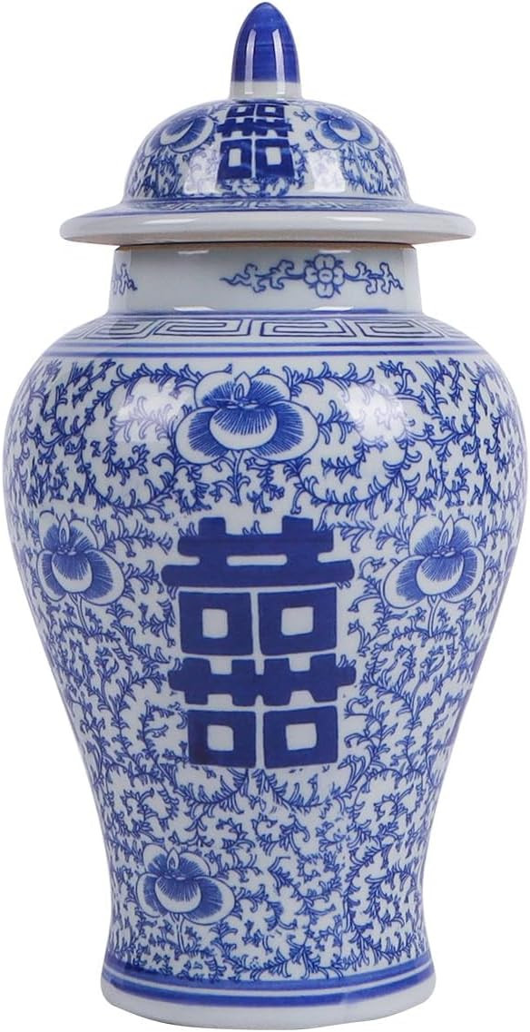 Blue and White Ginger Jar with Lid Antique Style Porcelain Ginger Jar Chinoiserie Double Happines... | Amazon (US)