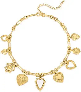 LILIE&WHITE Gold Cross Charms Necklace Trendy Heart Pendant Necklace Chunky Gold Necklaces Fashio... | Amazon (US)