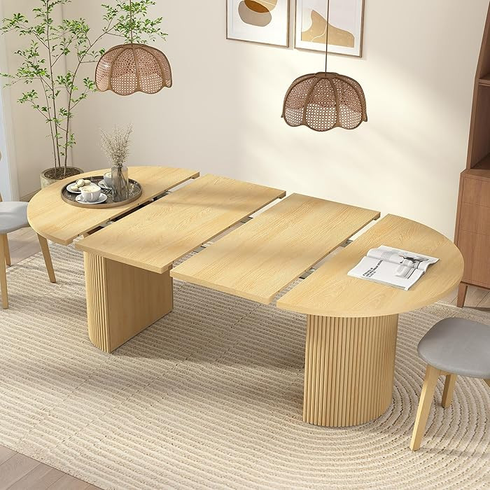 41 in-78 in Extendable Dining Room Table for 4-8, Round Expandable Kitchen Table with Fluted Base... | Amazon (US)