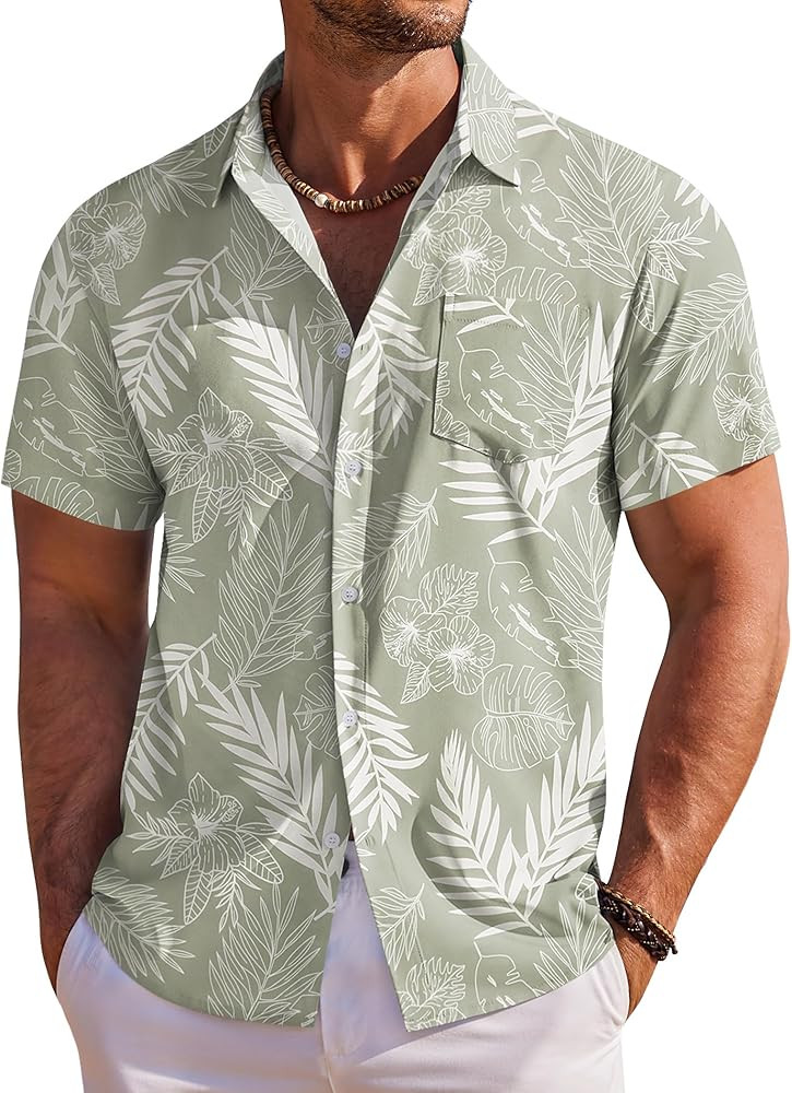 COOFANDY Men's Hawaiian Shirt Short Sleeve Floral Button Down Shirts Tropical Holiday Beach Shirt... | Amazon (US)