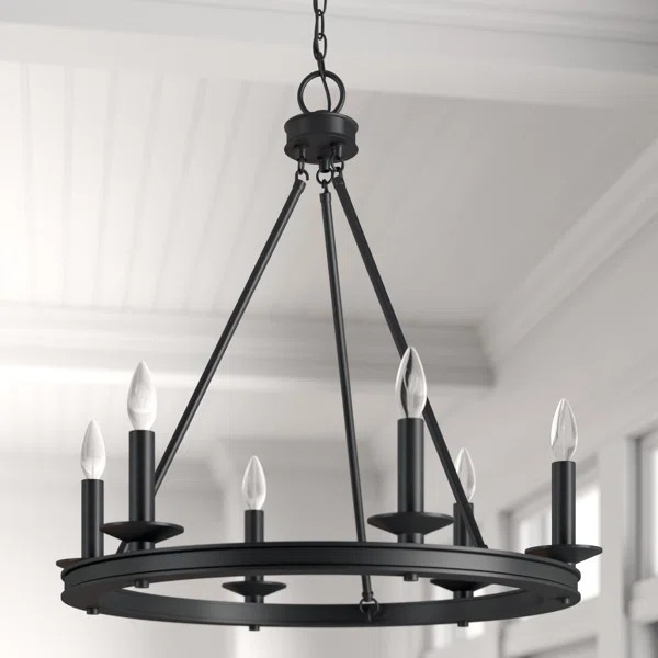 Matte Black Poynor 6-Light Candle Style Wagon Wheel Chandelier | Wayfair North America