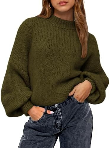 BTFBM Sweaters for Women Fall 2025 Crew Neck Lantern Long Sleeve Oversized Sweater Casual Knit Wi... | Amazon (US)