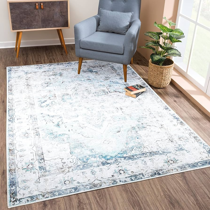 Bloom Rugs Washable Non-Slip 3' x 5' Rug - Beige/Blue Traditional Area Rug for Living Room, Bedro... | Amazon (US)