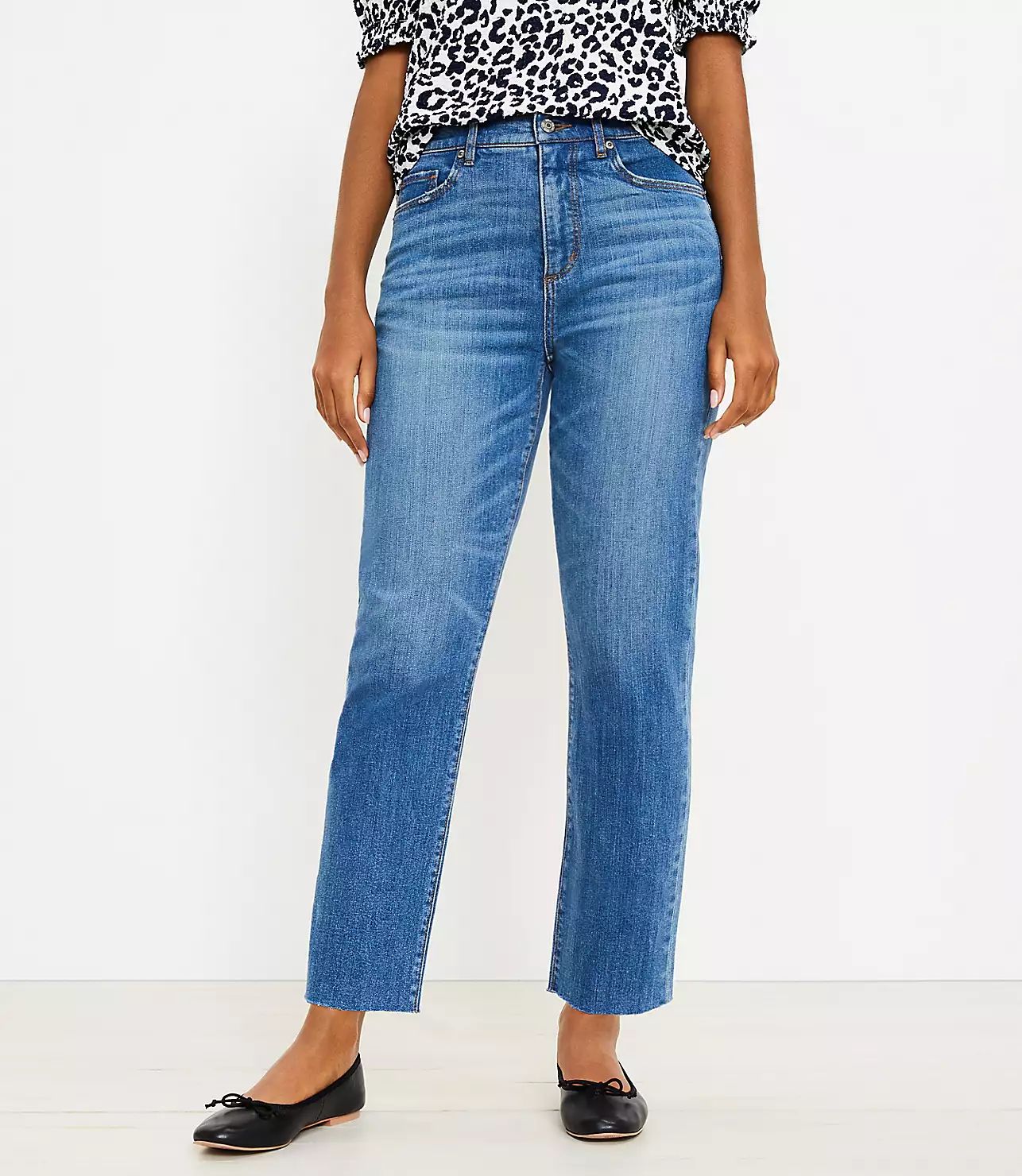 Curvy High Rise Straight Crop Jeans in Rich Mid Indigo Wash | LOFT