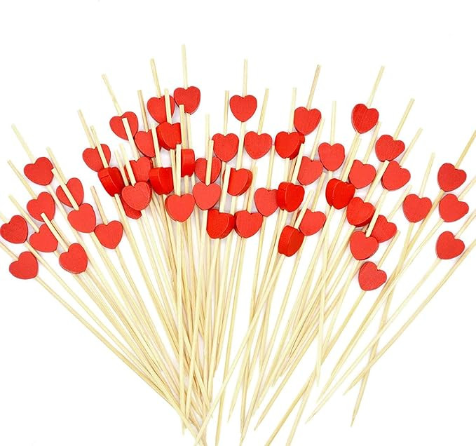 BGXO-100 Counts Handmade 4.7"Red Heart Cocktail Sticks Sandwich Fruit Toothpicks Cocktail Picks P... | Amazon (US)