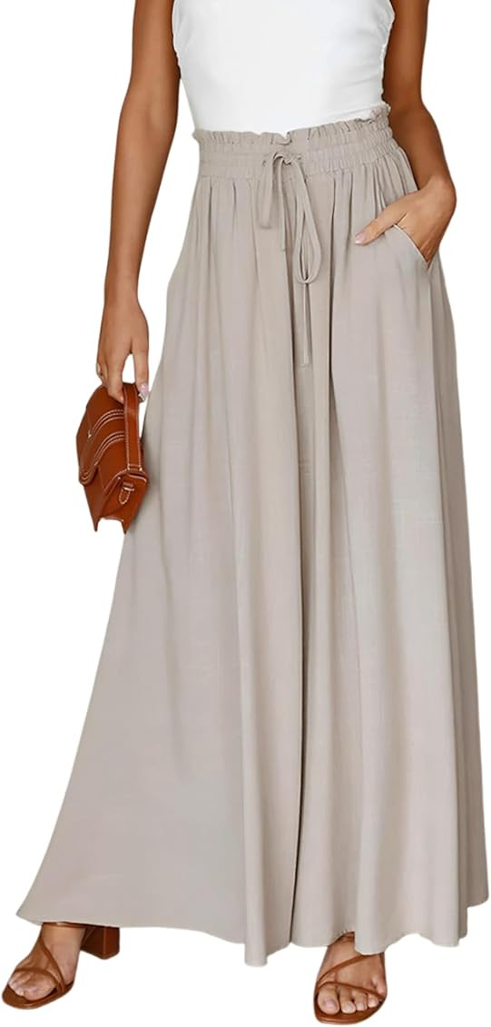 Hooever Women's Wide Leg Pants Flowy Drape Ruffle Drawstring Waist Palazzo Pants | Amazon (US)