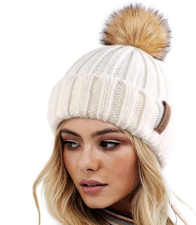 FURTALK Womens Winter Knitted Beanie Hat with Faux Fur Pom Warm Knit Skull Cap Beanie for Women | Amazon (US)