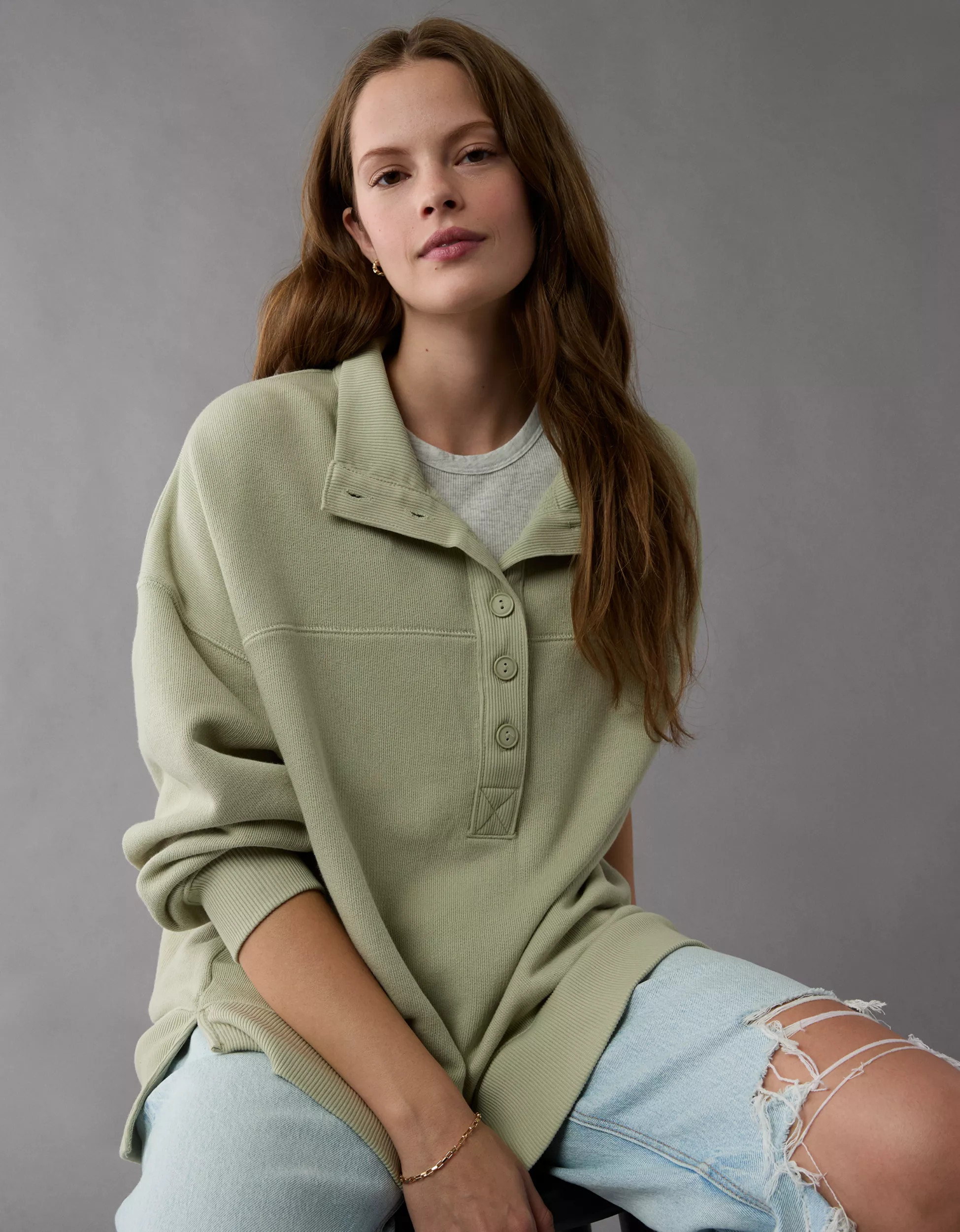 AE Big Hug Henley Sweatshirt | American Eagle Outfitters (US & CA)