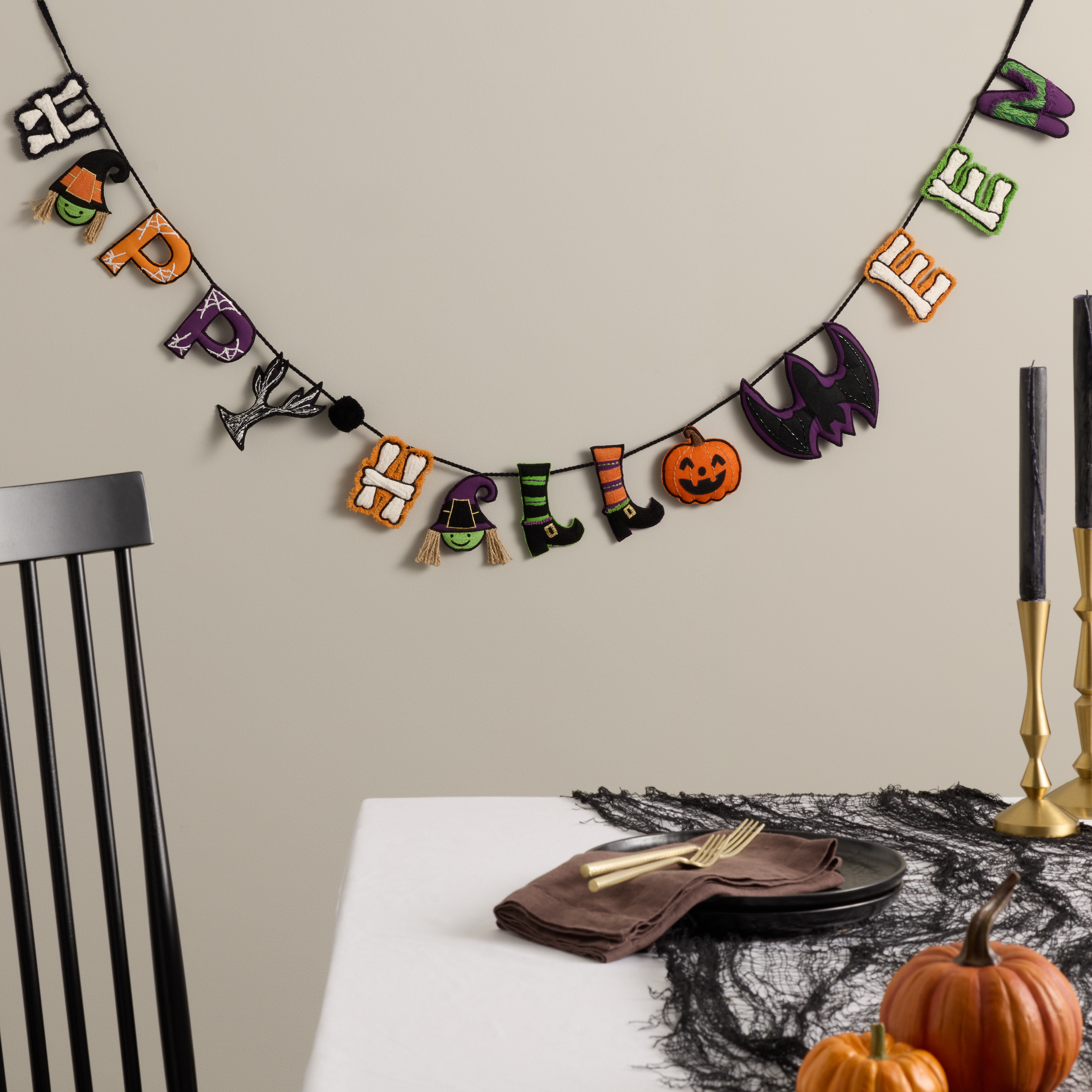 Multicolor Felt Happy Halloween Embroidered Garland | World Market