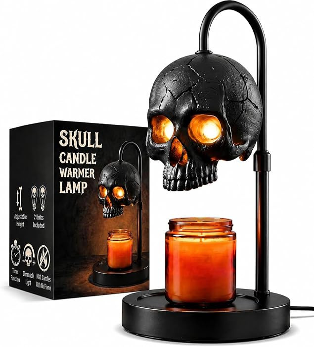 Skull Candle Warmer Lamp with Timer & Dimmer, Black Gothic Candle Warmer | Amazon (US)