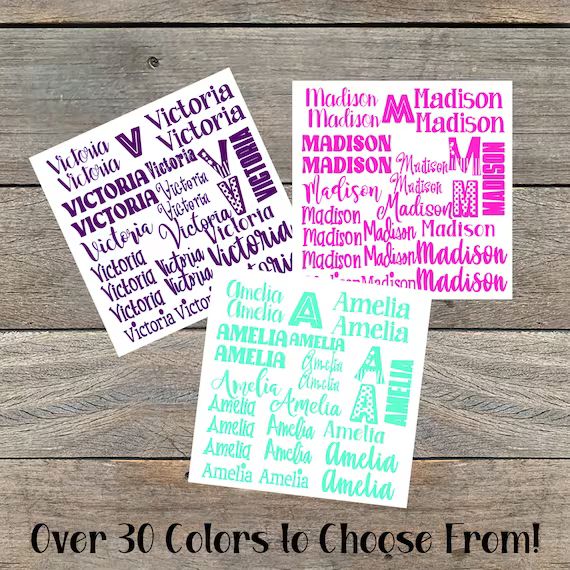 Name Decal Sheet Vinyl Decal Name Sheet Names for School - Etsy | Etsy (US)