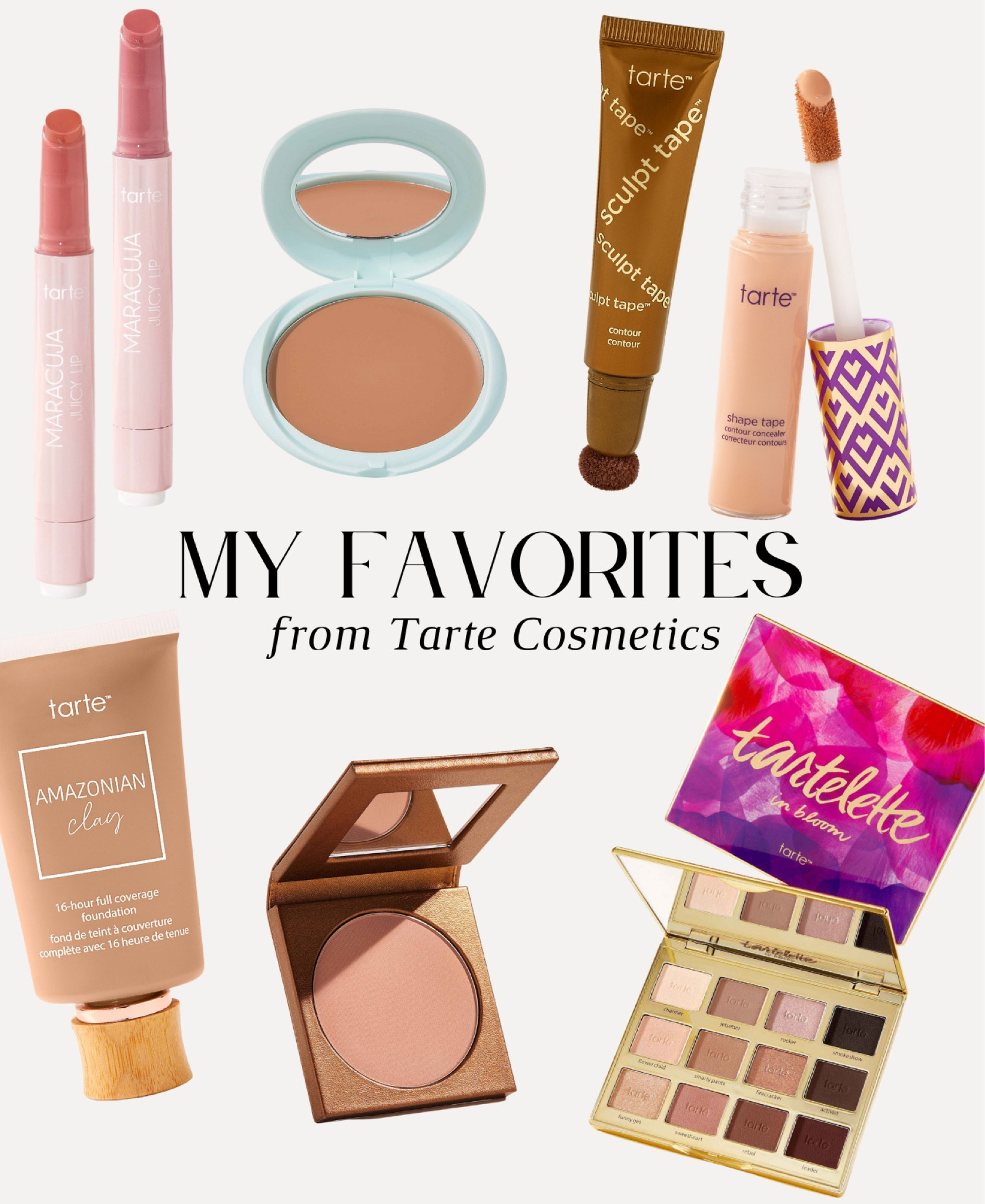 Tarte, tarte cosmetics, makeup, bronzer, eyeshadow, juicy lip, Beauty, makeup, skincare, concealer, tarte shape tape, makeup products, 

#LTKSeasonal #LTKbeauty