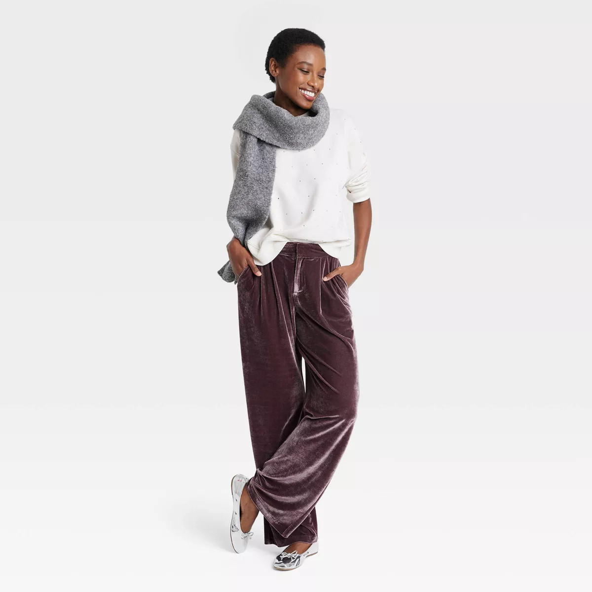 Women's High-Rise Velour Trouser Pants - A New Day™ Mauve 2 | Target