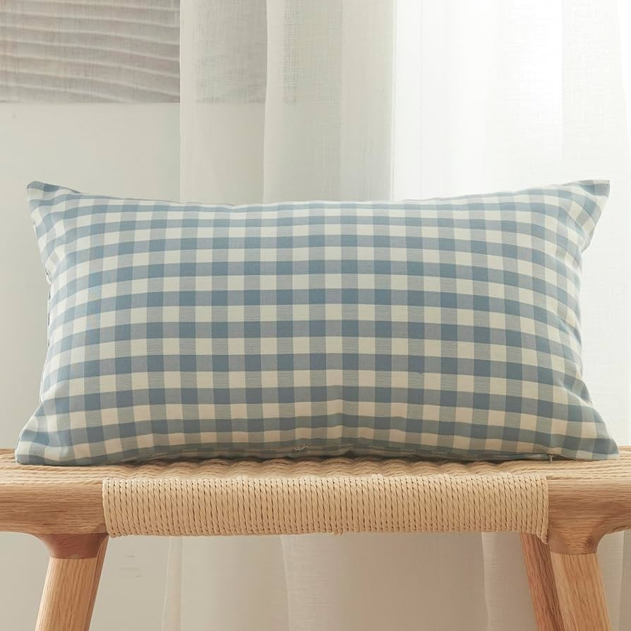 vctops Blue Buffalo Check Plaid Decorative Throw Pillow Covers 12x20 Inch Farmhouse Gingham Lumba... | Amazon (US)