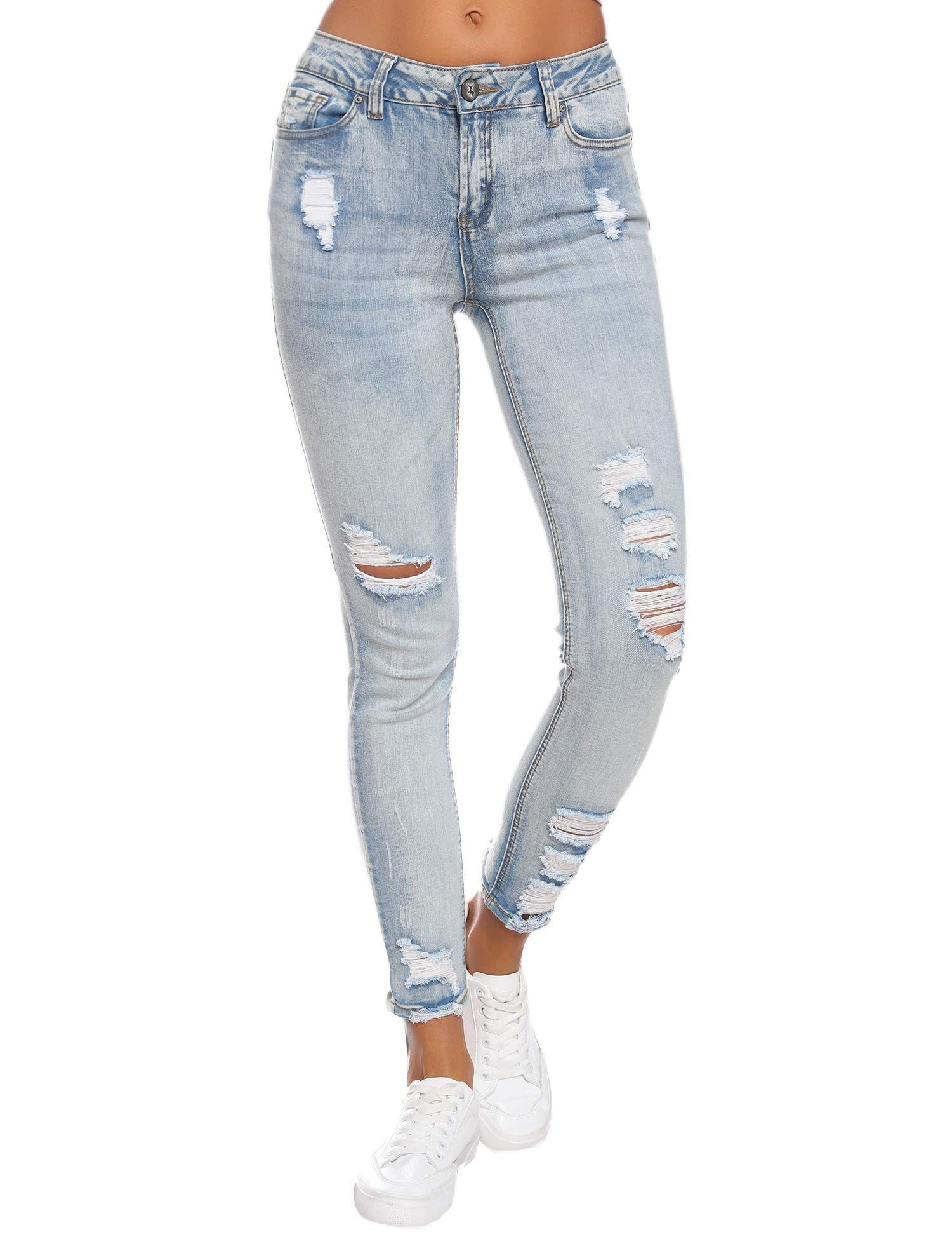 Resfeber Women's Ripped Boyfriend Jeans Cute Distressed Jeans Stretch Skinny Jeans with Hole | Amazon (US)