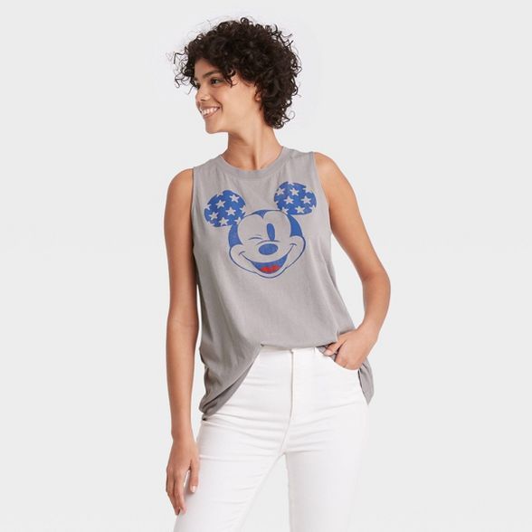 Women's Mickey Mouse Star Ears Graphic Tank Top - Gray | Target