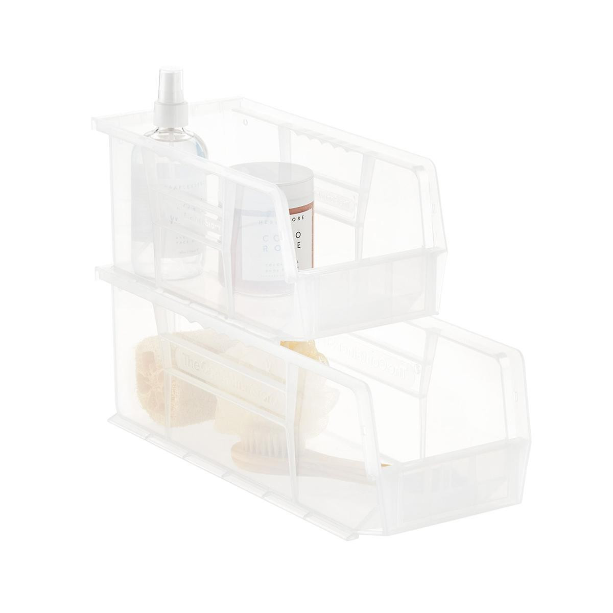Narrow Stackable Plastic Utility Bin Grey | The Container Store