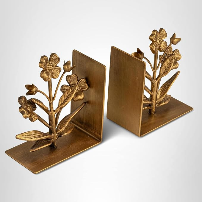 Creative Co-Op 2-Piece Cast Metal Flower Bookends, Gold Finish | Amazon (US)