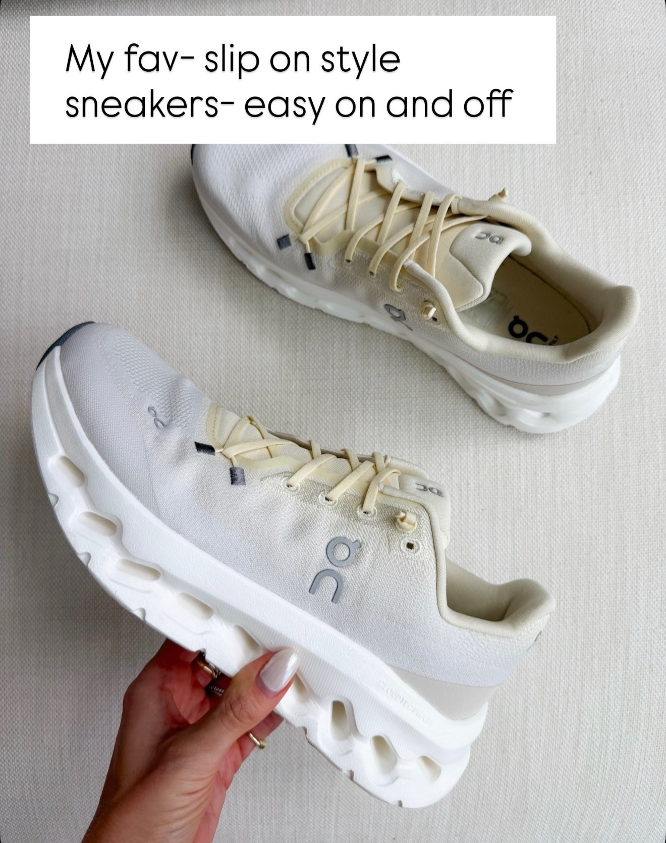 The best sneakers that can slip on and off so easily! 

White sneakers, running shoes, walking shoes, elevated everyday sneaker, on cloud running shoes, Annabrstyle 

#LTKActive #LTKootd #LTKfitnessgoals
