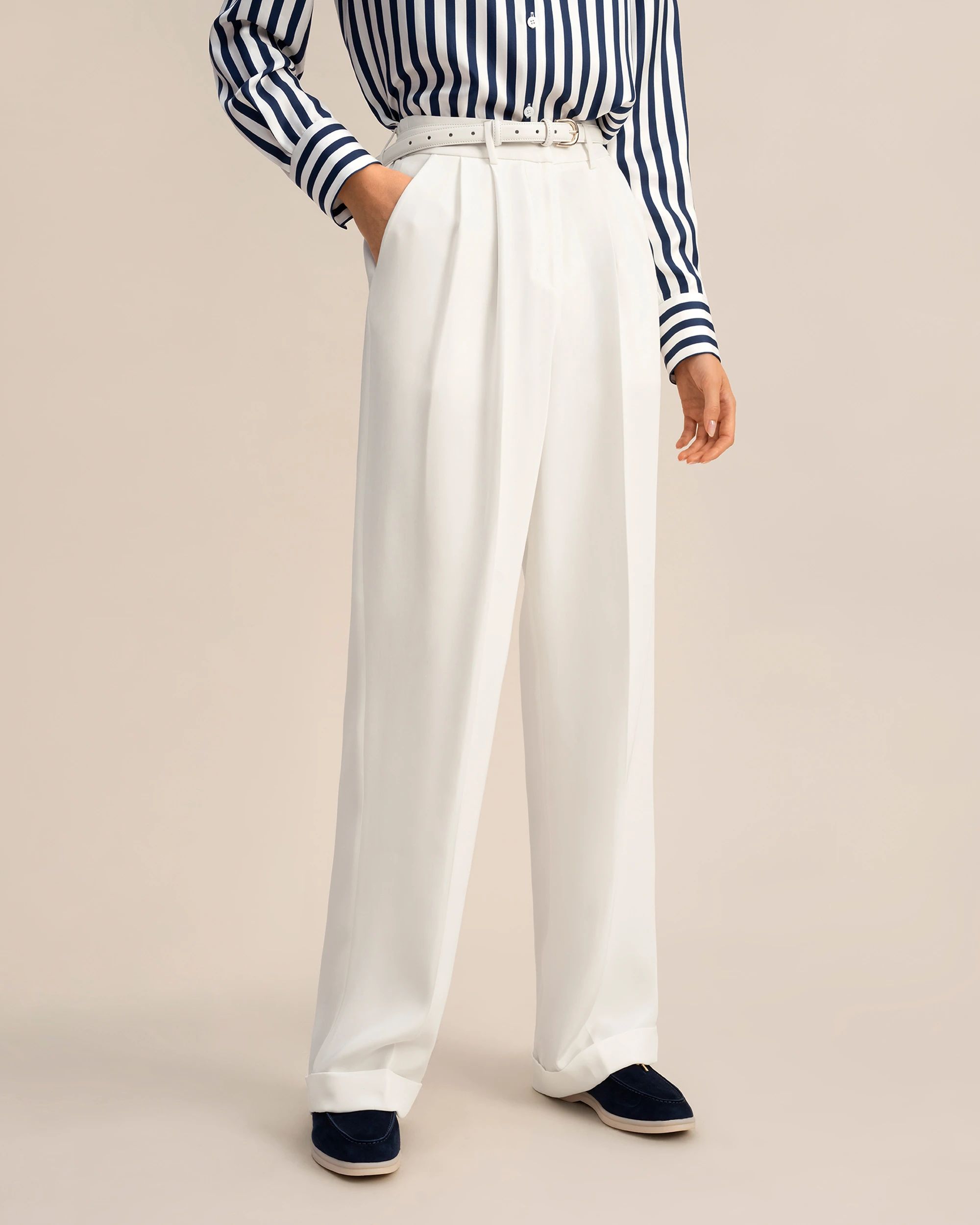 Timeless Pleated Wide-Leg Dense Silk Trousers | LilySilk