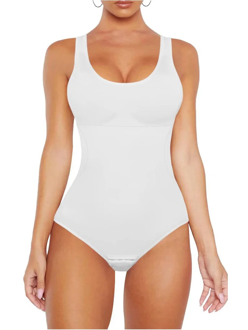 Prettady Tank Top Bodysuit for Women Tummy Control Slim Fit Sleeveless Body Suit Round Neck Cream... | Walmart (US)