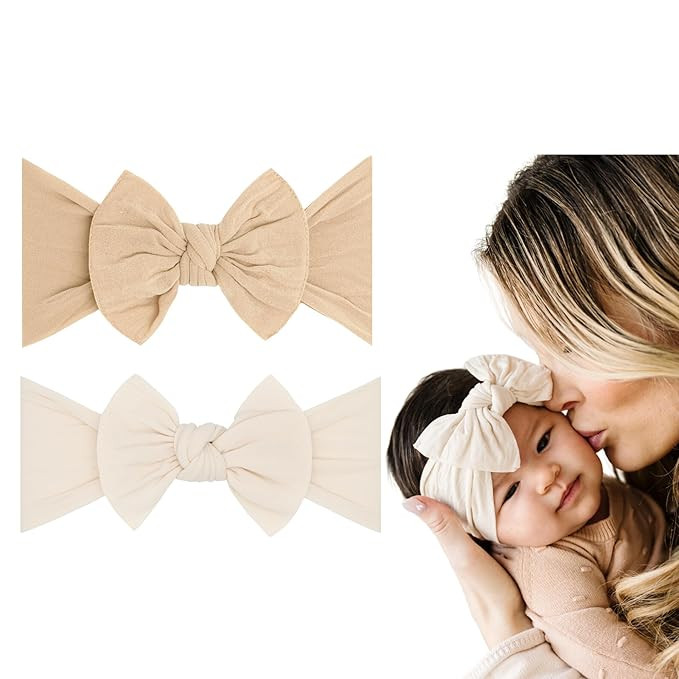 Baby Bling Bows - Newborn to Little Baby Girl Bows, 2 Pack Nylon Super Soft Stretchy Knot Toddler... | Amazon (US)