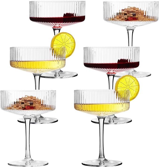 6 Pcs Ribbed Coupe Cocktail Glasses, 10 oz Classic Old Styling Martini Glass Set with Gift Box Pa... | Amazon (US)